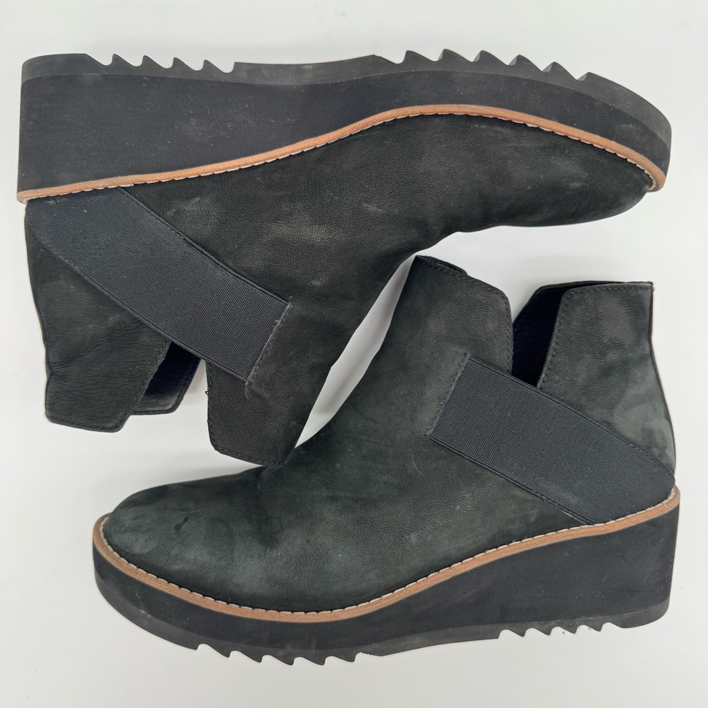 Eileen Fisher Lark Black Nubuck Leather Wedge Ankle Boots Size 9.5 - Picture 9 of 13